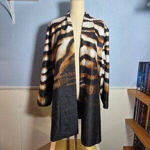 Chico's Size 3 Black Brown Animal Print Longsleeve Lightweight Open Cardigan